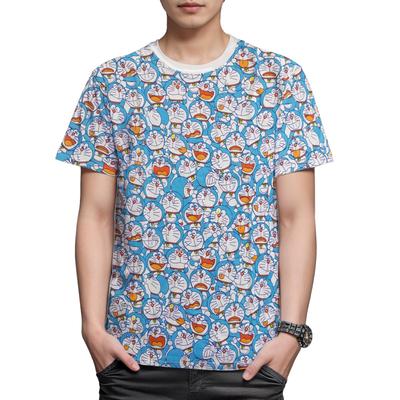 Fineplus Doraemon Kurzarm-T-Shirt, Allover-Druck, Passende Fanartikel