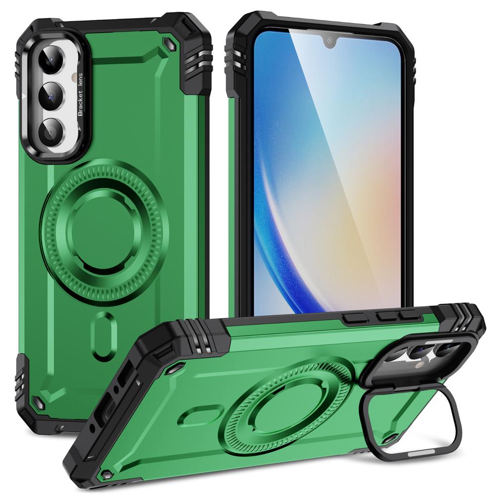 For Samsung Galaxy A56 5G Case Compatible with MagSafe Metal Lens Frame Kickstand PC+TPU Mobile Cover