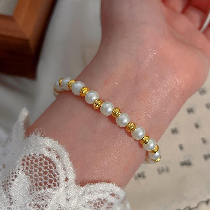 Bracelet Perle Irregulière Forme Spéciale Française Bracelet Femmes Niche Luxe Léger Exquis Doré Demi-Bracelet Bracelet Accessoires