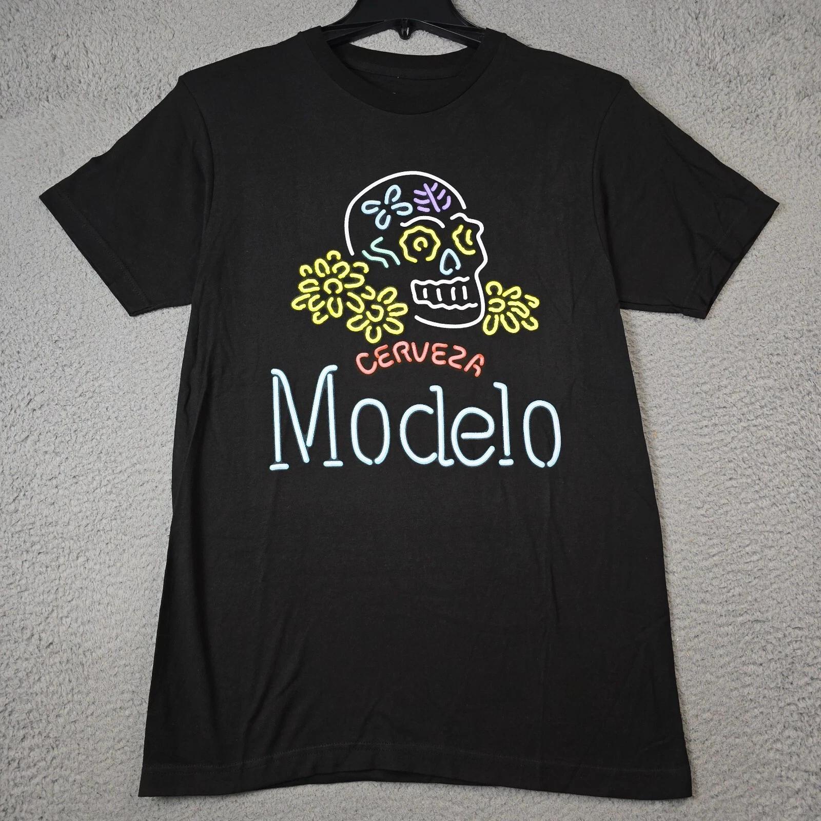 Modelo Beer Shirt Mens Medium M Black Cerveza Neon Skull Mexican Lager NWT S