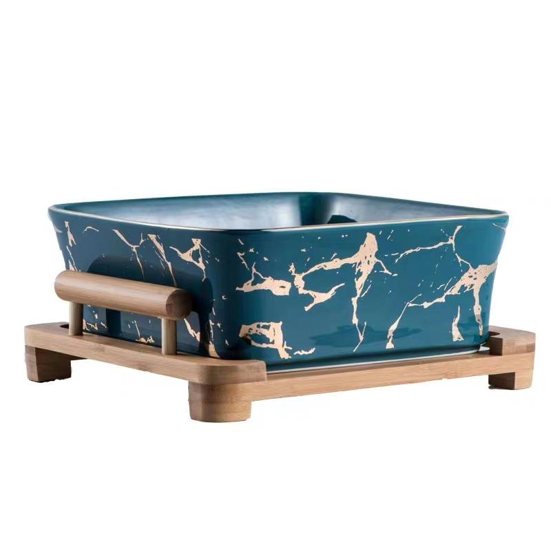 Kreativní evropský mramorový vzor Černá/bílá keramická čtvercová mísa na ovocný salát Domácí dekorace Kuchyňské nádobí Talíř na ovocné svačiny