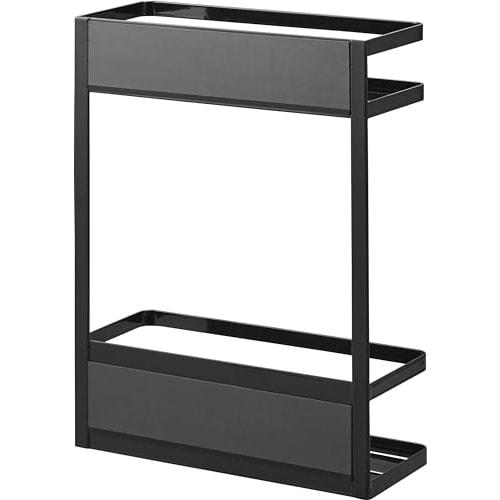 Yamazaki Tower Laundry Rack, 2-Tier Magnetic Storage Rack for Next to Washing Machine, Black, W28 x D11.5 x H40cm, Large Capacity, Holds Refills, Mode