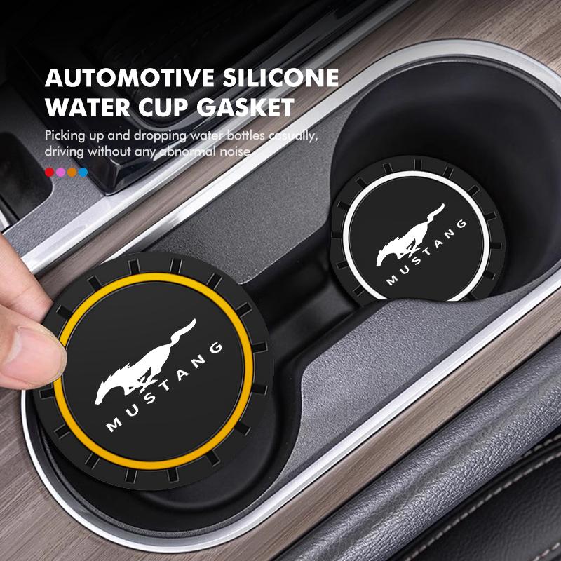 For Ford 2Pcs Car Logo Silicone Coaster Anti-Slip Water Cup Drink Mats Auto Accessories Escort KA Flex Everest KA Expedition