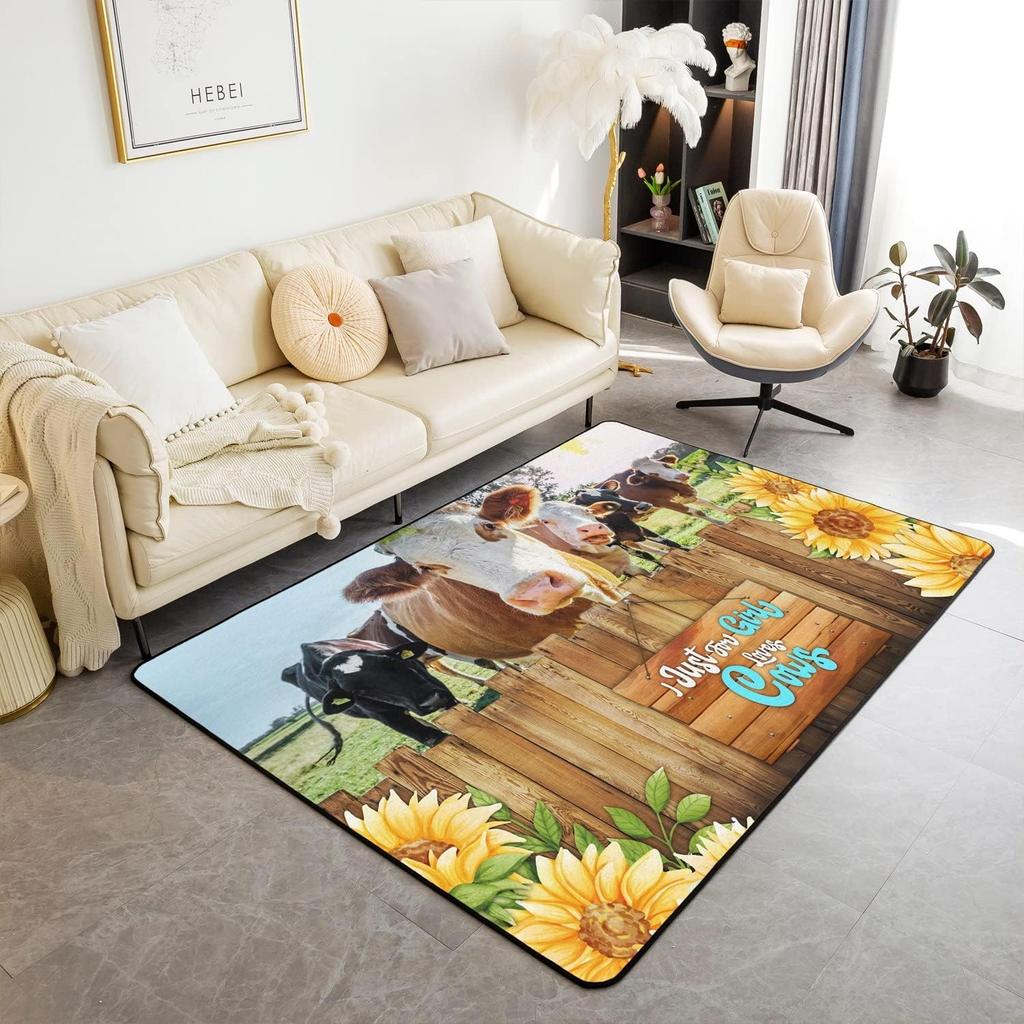 Cow Area Rug Area Rug Milk Cow Decorative Carpet Set for Boys Girls Teens Cartoon Farmhouse Animal Rugs Fruit Indoor Floor Mat