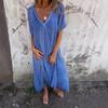 2026 New Casual Spring/Summer Loose Dress Short Sleeve V-Neck Solid Color Cotton-Linen Dress