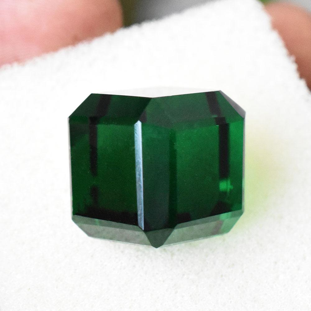RARE 53Ct Cube Shape Lab-Created Green Garnet Loose Gemstone