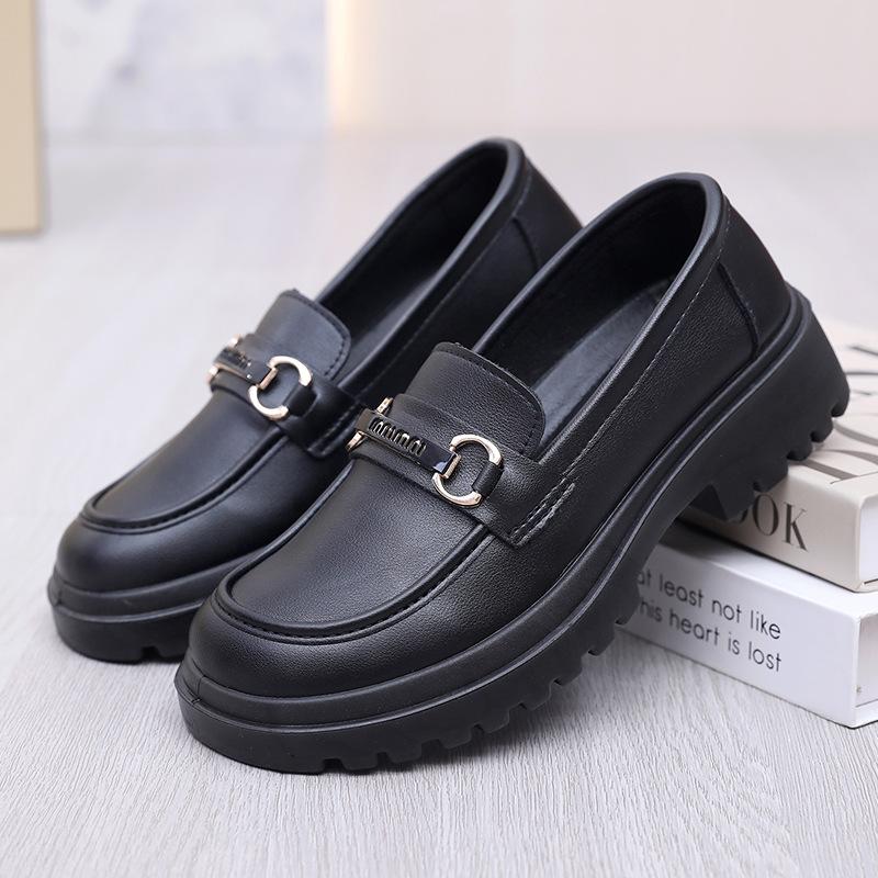 New Black British Style Small Leather Shoes Retro Spring Single Shoes Live Stream