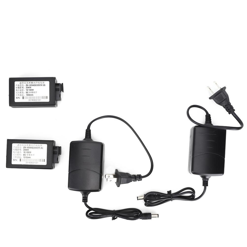 

2Pcs Media Converter Single Mode SC Interface 20KM 10/100Mbps US Plug 100-240VAC
