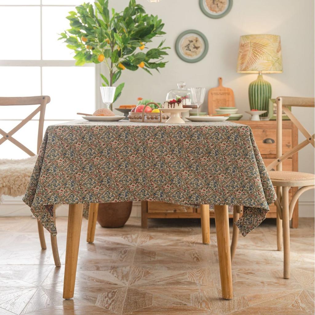 Tablecloth Jacquard Flower Bird Plant Rectangular Dining Table Cloth Thick Tablecloth Dustproof