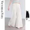 Women's Summer Linen-Feel Drape Wide Leg Pants