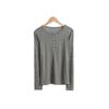 Women's Slim Fit Long Sleeve Half Open Collar T-shirt with Button Detail