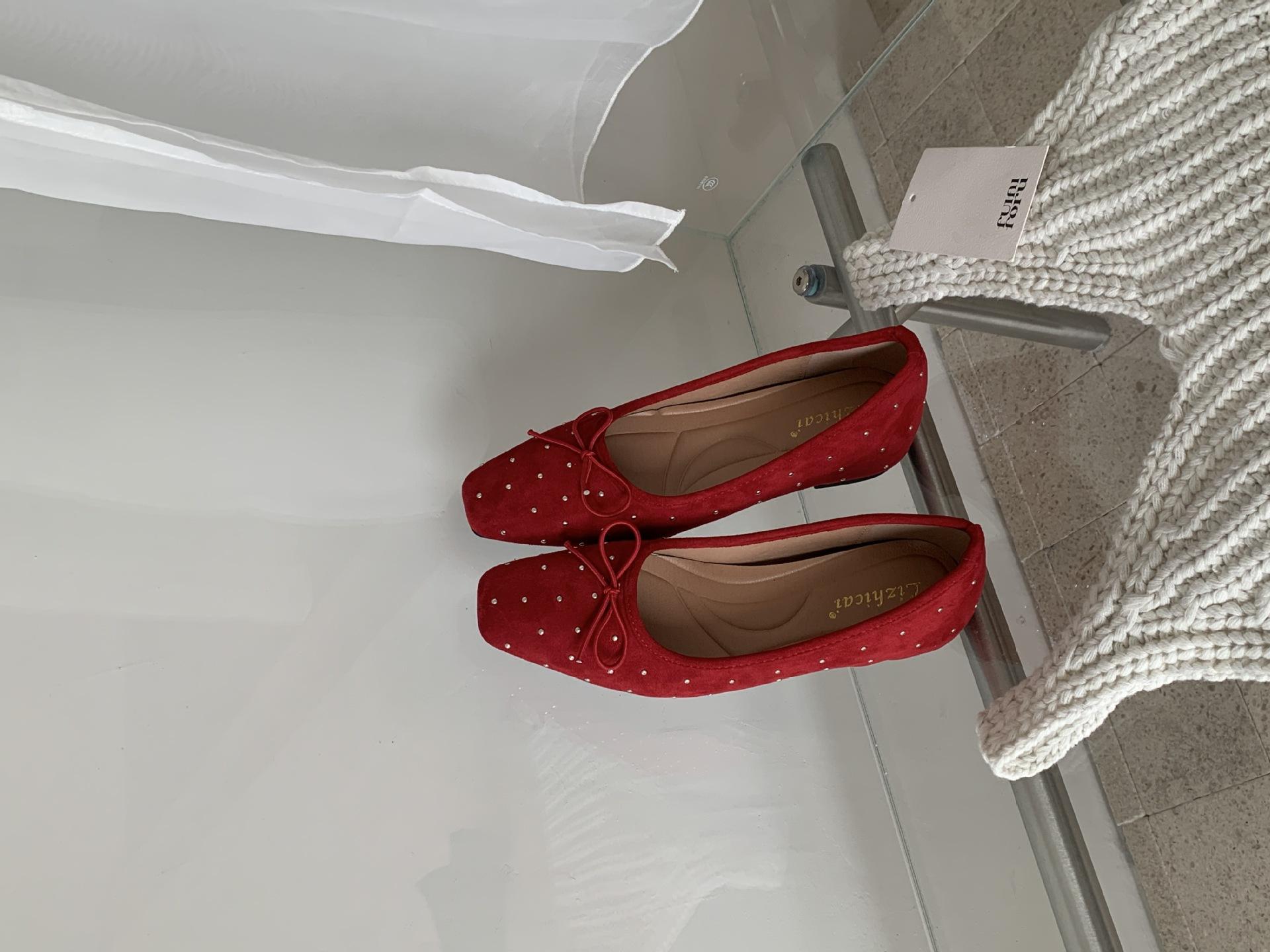 Women s Suede Round Toe Flat Bowknot French Style Pumps - Fashionable Footwear 35