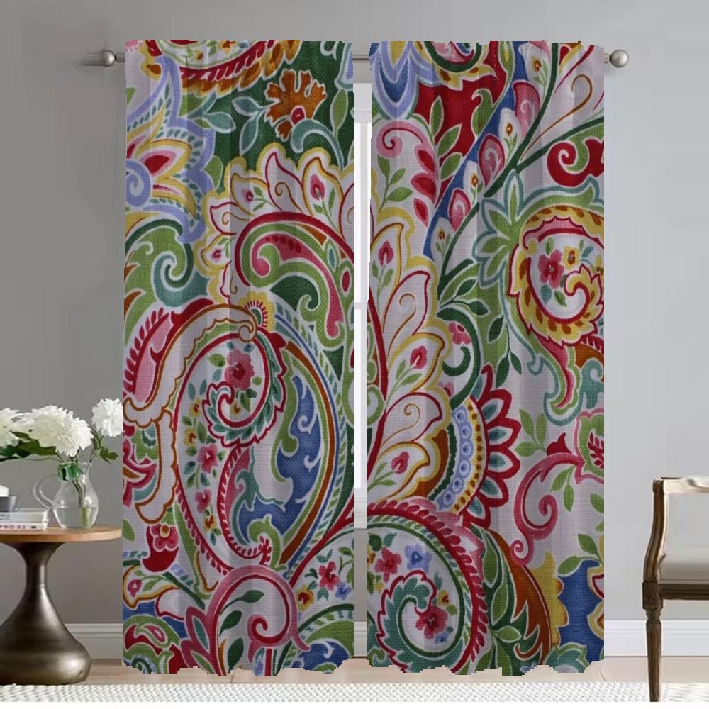 Bohemian Flower Pattern Curtains for Living Room Curtain for Room 2 Panel Partition Shades Home Interior Curtains Kitchen Camera