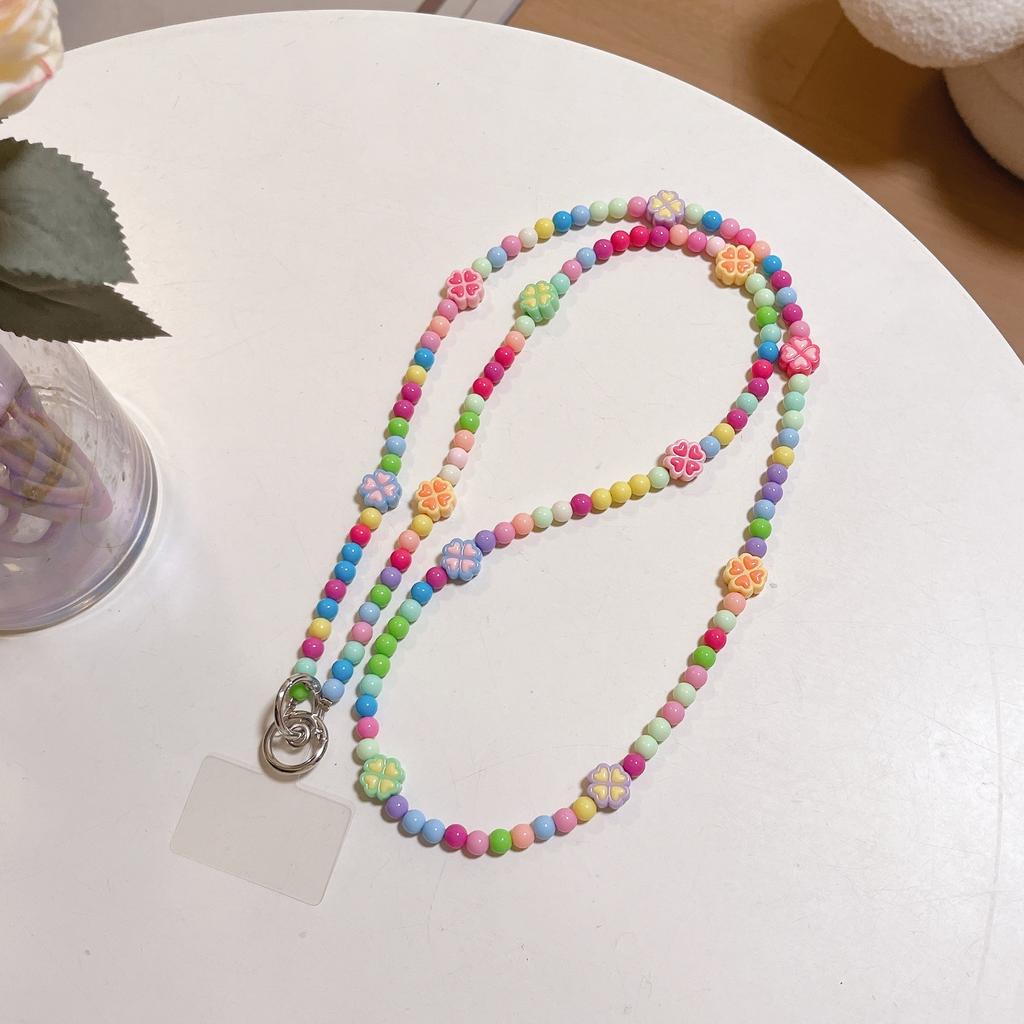 Cute Candy Rainbow Beaded Chain Crossbody Mobile Phone Lanyard Lovely Acrylic Decorative Strap for Bag Accessory