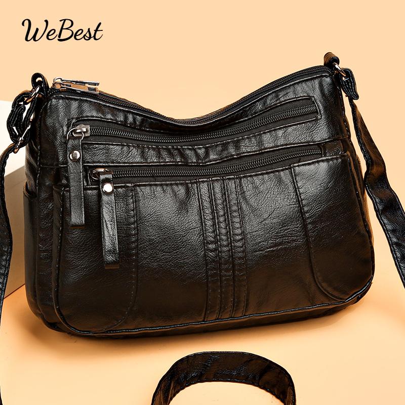 

Fashion Simple Soft Leather Multi Pocket Shoulder Bag чорний
