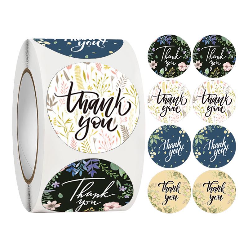 500-Roll 3.8cm Floral Thank You Stickers: Round Adhesive Labels for Gift Wrapping & Sealing