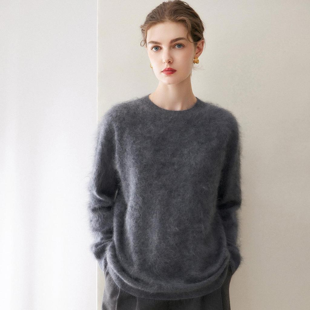 2026 Le Kasha Women's Pure Cashmere Round Neck Sweater - Solid Color Knit for Autumn/Winter