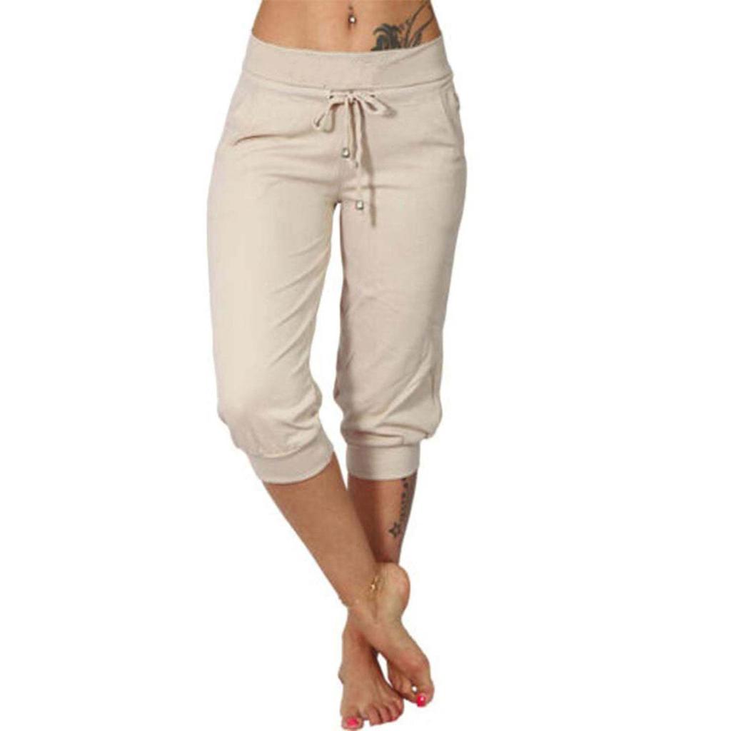 Summer Women Bootcut Pants Casual Solid Color Low Rise Drawstring Pockets Sports Pants Women Slim Fit Pants
