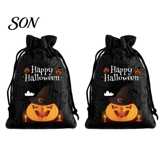 Lightweight Candy Carriers 2Pcs Halloween Pumpkin Drawstring Bags for Treats, Retro Burlap Pattern Party Favors Trick or Treat Bags, Portable