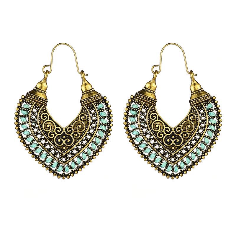 Bohemian Vintage Fashion Rope Wrap Earrings For Women Carved Hollow Geometric Drop Dangle India Earrings Boho Jewelry Wholesale