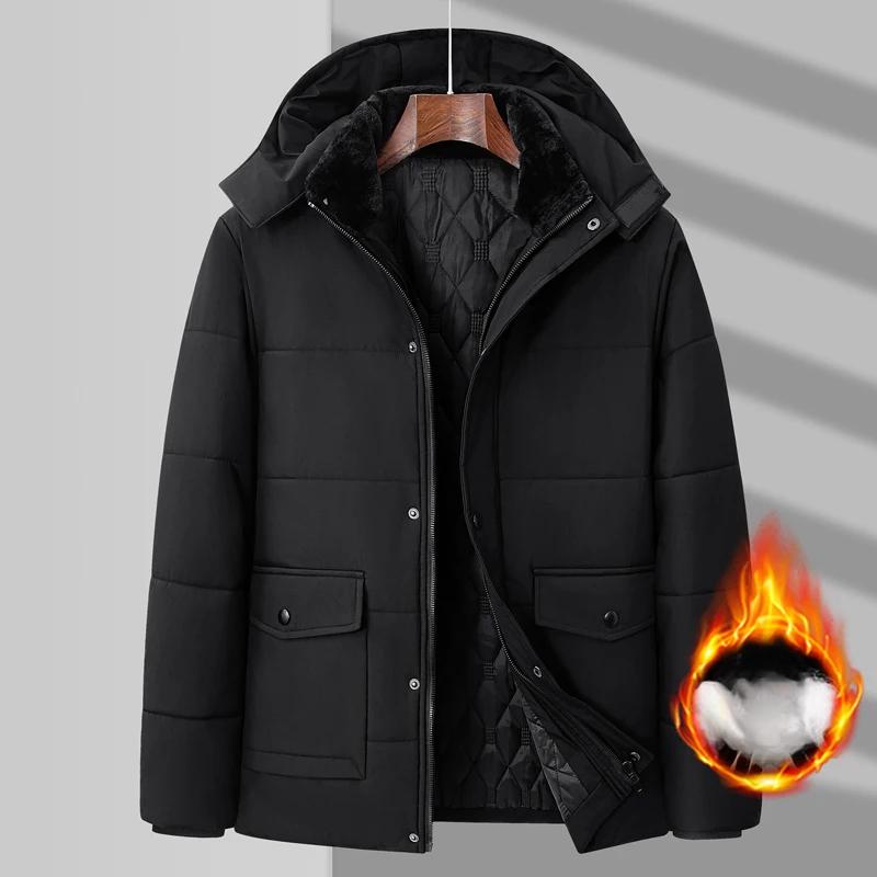 Winter Men's Parkas Fleece Cotton Thick Warm Puffer Hooded Jacket Fluffy Collar Waterproof Windbreaker Padded Coat Plus Size 8xl