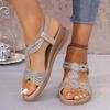Fashion Bohemia Glitter T-Tied Sandals Women 2025 Summer National Bead Decoration Wedge Heels Shoes Comfortable Light Weight Sandals