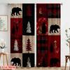 2 Stück, 2D-Flachdruckmuster Vorhänge Rot kariert Bär Hirsch Wald Polyesterstoff (ohne Stange) Perfekt für Heimdeko