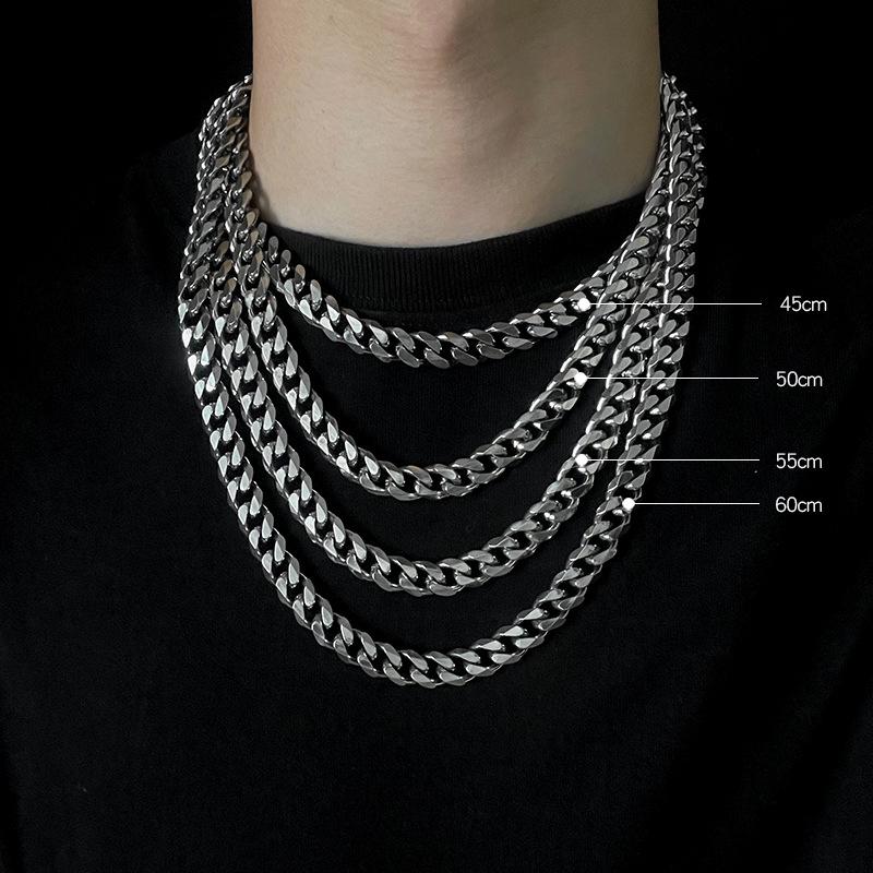 Trendy Six-Faceted Unisex Cuban Chain Necklace - Hip Hop Titanium Steel, Non-Fading, Chunky Style