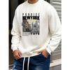 [Printed Design - Not Textured] Men's Fashion Creative Design New York Time Change Print Sporty Casual Commuting Multi-functional Crew Neck