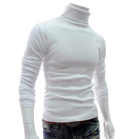 Men Fashion Solid Color Long Sleeve Turtleneck Sweater Slim Fit Knitted Pullover