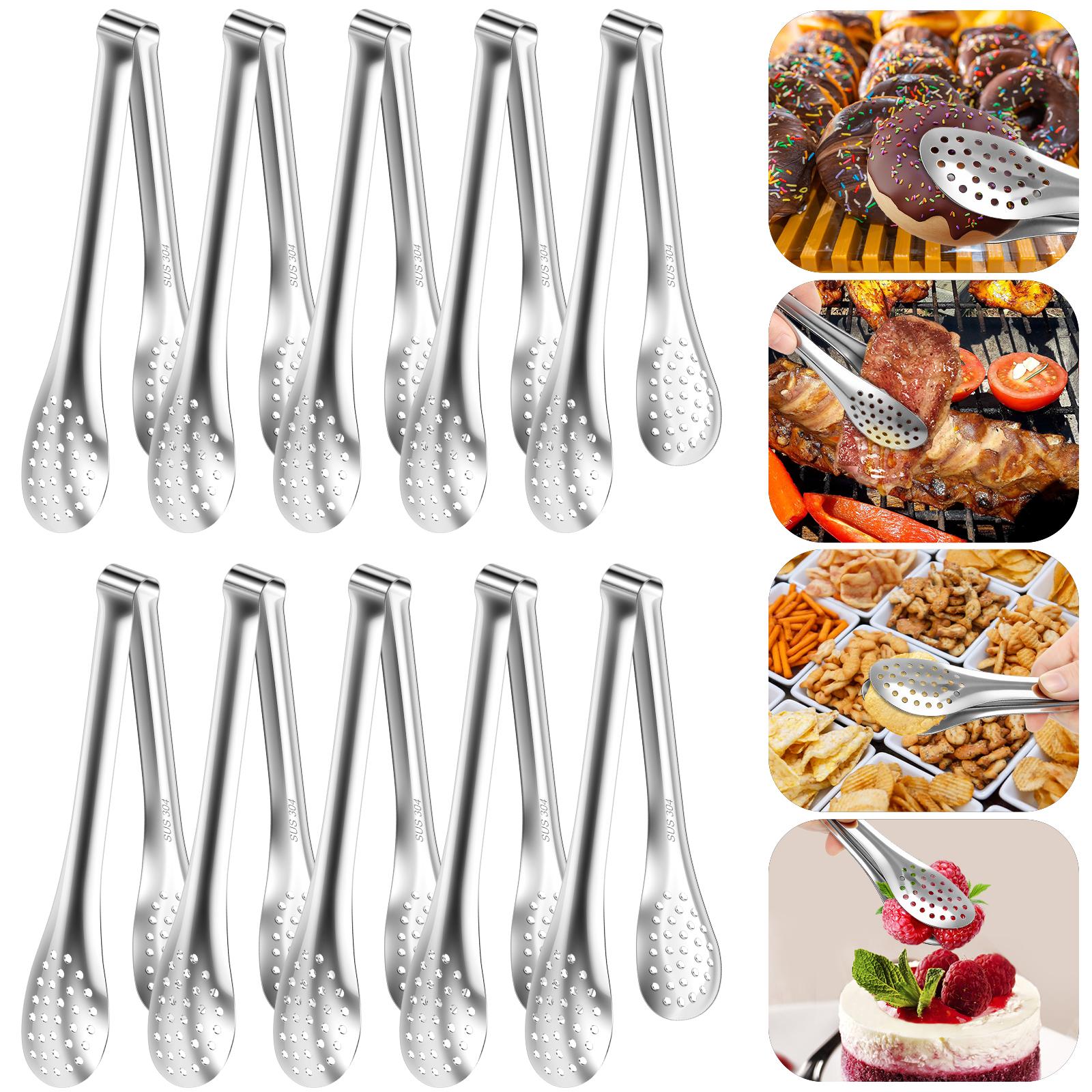 

10 Pcs BBQ Food Tong 7 Inch Kitchen Cooking Tong Stainless Steel Toaster Bread Tongs Heat Resistant Cooking Clamp for Restaurant