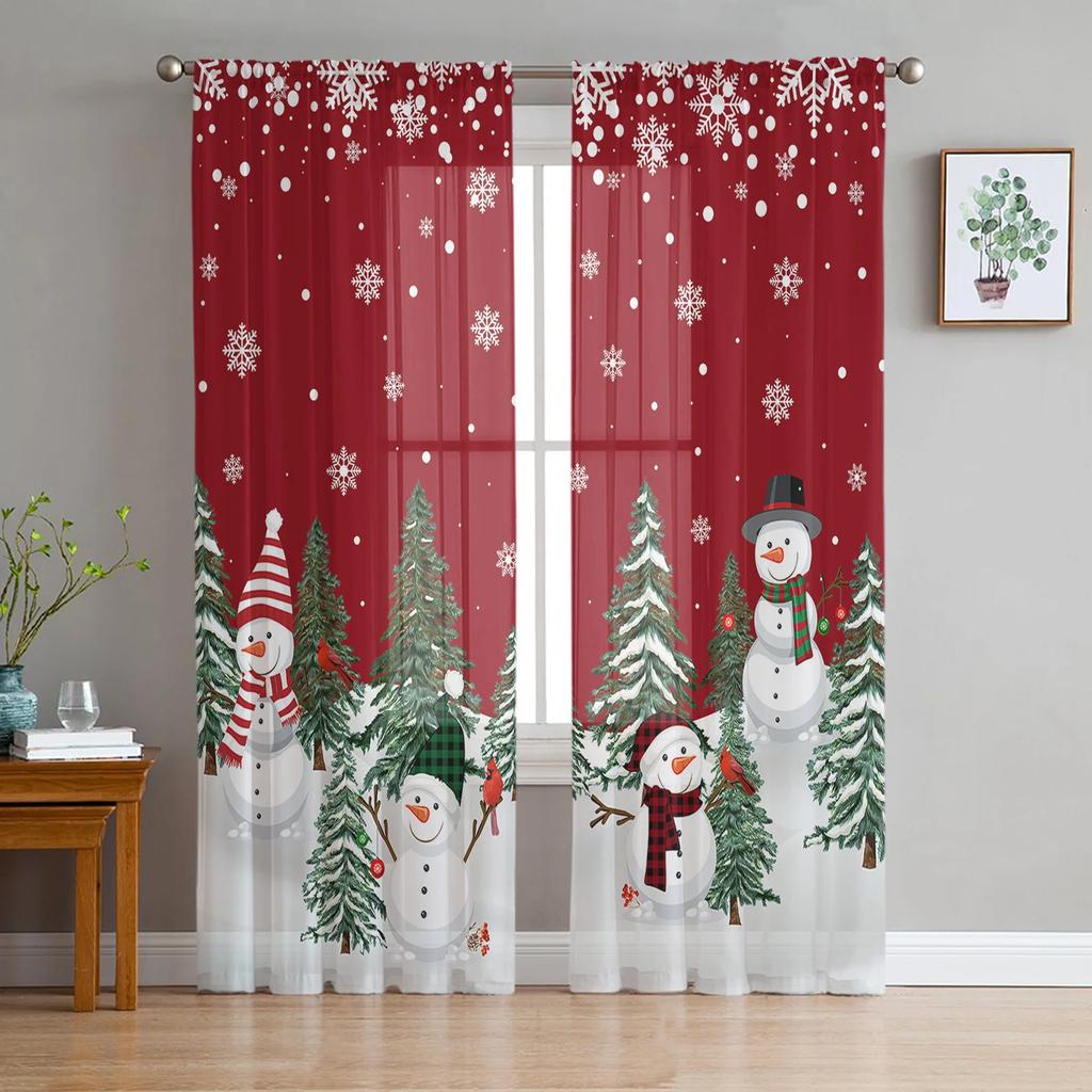 Weihnachtsvorhang mit Schneeflocke, blau, Garn, Tüllvorhänge für Wohnzimmer, Küche, transparente Voile-Vorhänge