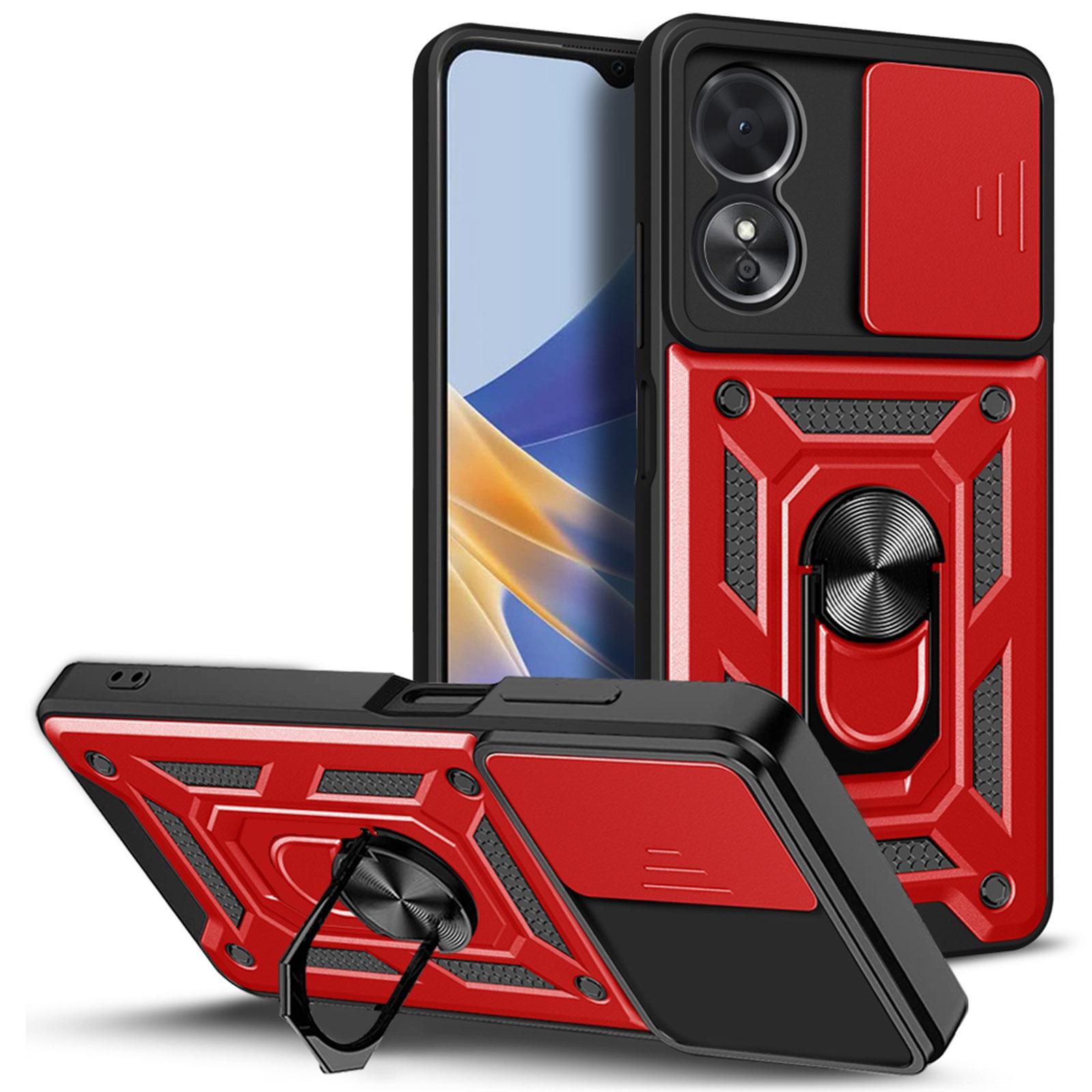 

Anti-drop Phone Case For Oppo A17 4G,Ring Kickstand Mobile Phone Case with Slide Camera Lens Cover Red