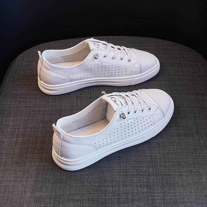 

Первый слой коровьей кожи маленькие белые туфли женские весенние кожаные новые универсальные для маленькой ноги плоские повседневные кеды 40