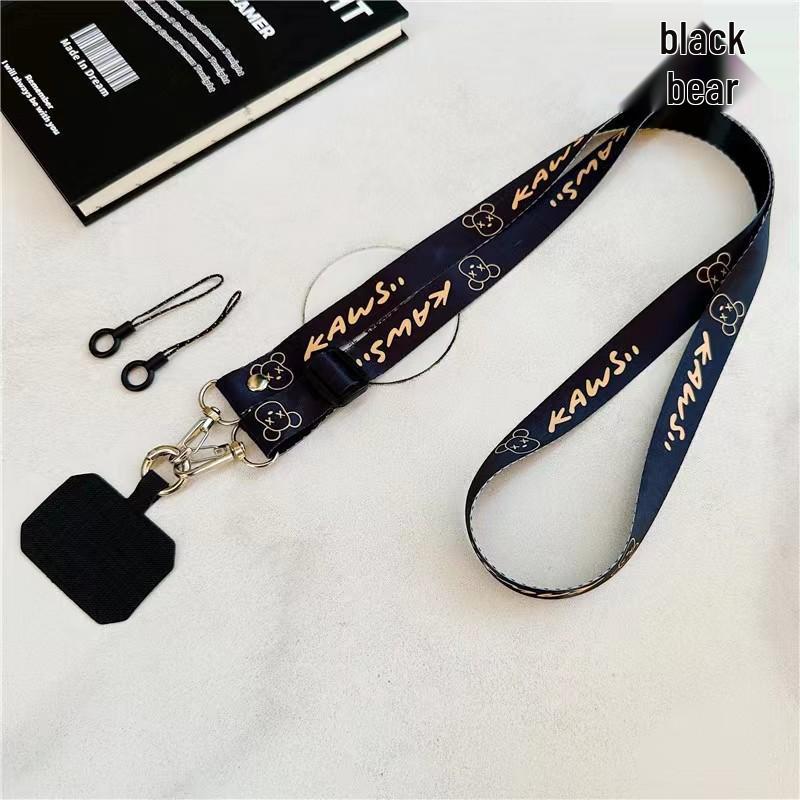 Black Bear Style Crossbody Phone Lanyard: 1.5m Necklace Case Chain with Pendant