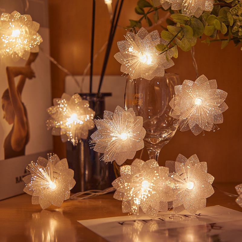 Luminous Solar Fiber Optic LED Flower String Lights for Wedding and Decorative Use Battery 1.5m 10 Lights