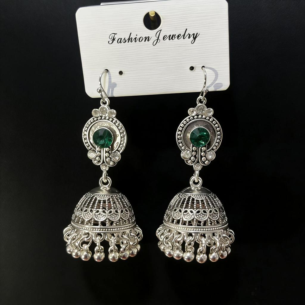 Indian Silver Birdcage Tassel Earrings - Ethnic Bohemian Wind Chime Style for Women 