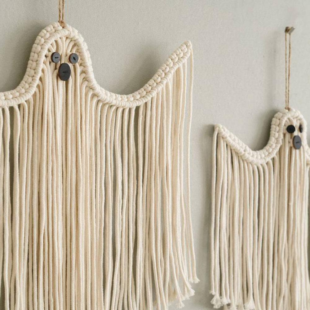 Cotton Halloween Decoration Hanging Ornaments Hand-woven White Ghost Wall Hanging Holiday Scene Arrangement Theme Party Supplies