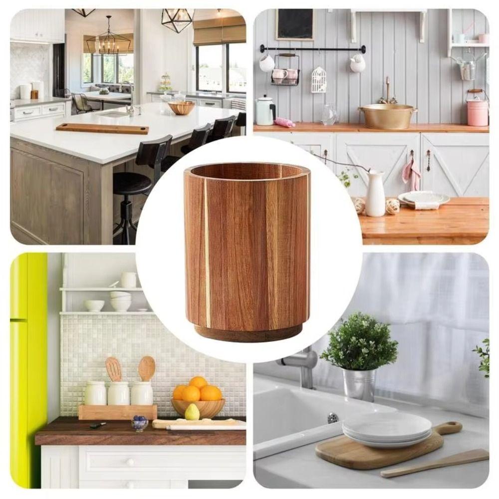 360° Rotatable Cutlery Rack Wooden Large Fork Organizer  for Dining Container