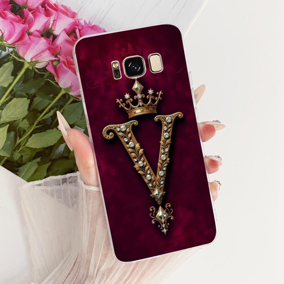 For Samsung S8 Clear Case SM-G950FD Luxury Crown A-Z Letters 2D Flat Pattern Funda For Samsung Galaxy S8 G950F Soft Phone Casing