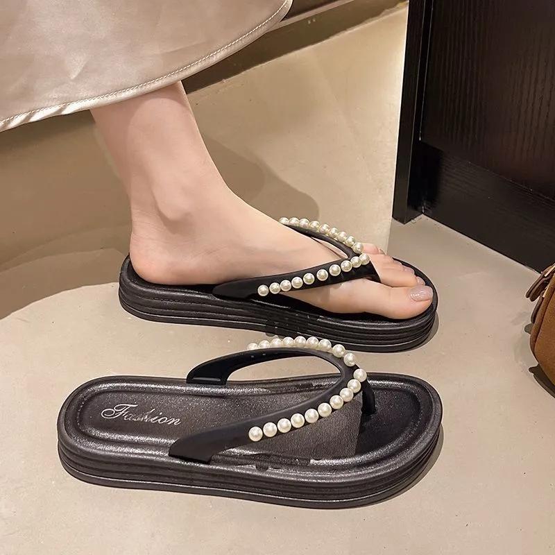 Women's Summer Fashion Slippers New Style Beaded Soft Sole Non-slip Wear-resistant Casual Versatile Flip Flops