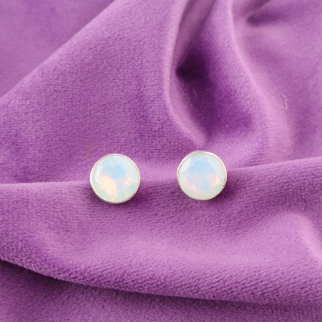 October Milky Opal Stone 925 Silver Anniversary Gift Stud Post Earrings Jewelry EE-150-18