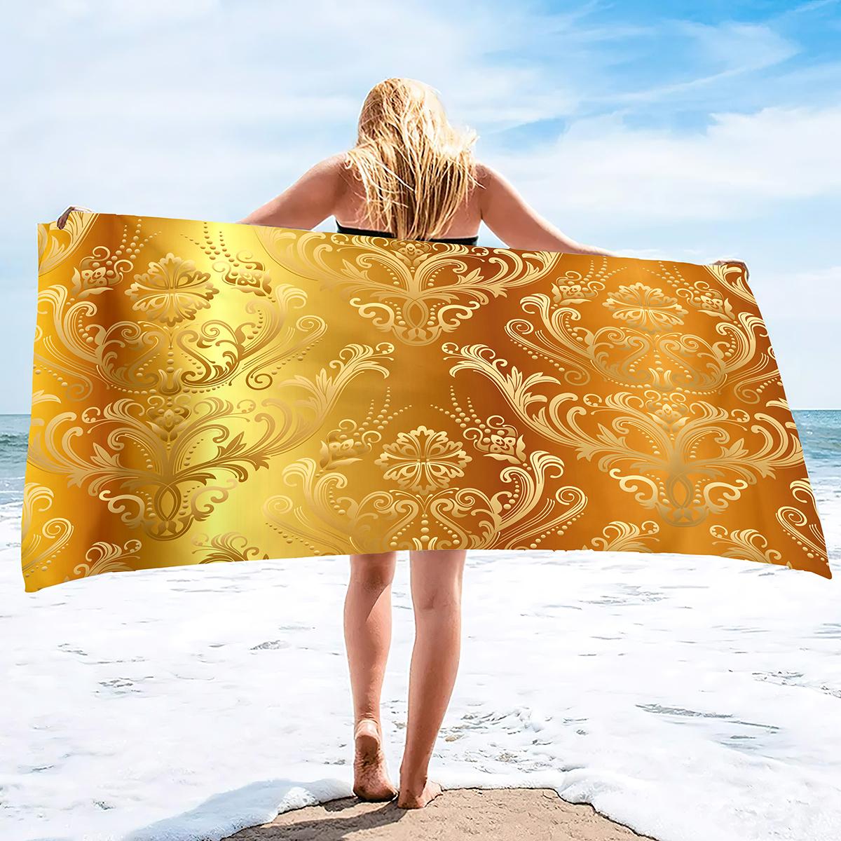 Textilien Gold Beach Towel Vintage Bath Towel Oversized,Sand Free Beach Towel Quick Dry Absorbent Towel For Travel Pool Yoga Gym Sport