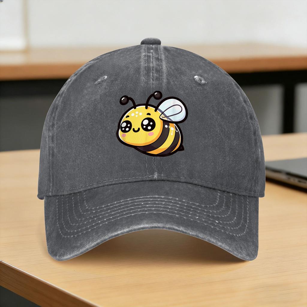 Joyful Cartoon Bee Cute Adorable Yellow Black Casual Baseball Cap For FeUnisex Unisex Summer Rock Trucker Hat Classic Snapback Cap
