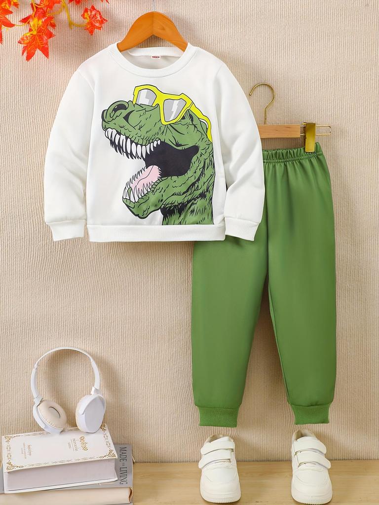 Conjunto de Moletom com Calça 3D de Dinossauro para Meninos - Roupa Tendência 2025