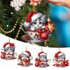Acrylic Teacup Cat Hanging Ornaments Cute Cartoon Cat Christmas Ornament 2D Flat Car Mirror Charm for Christmas Tree Decoration