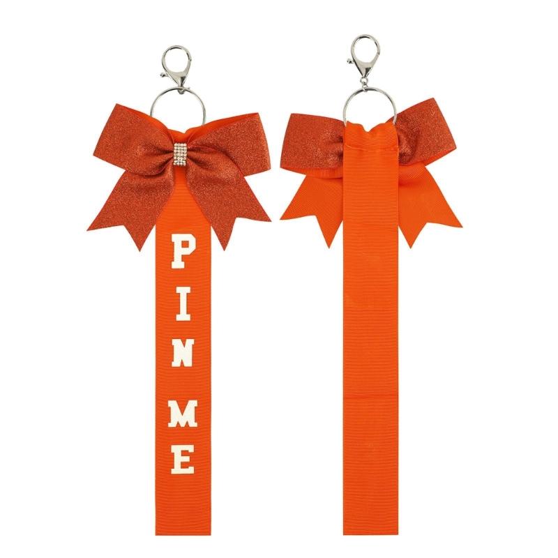 Pack of 8 Elegant Glitter Cheerleader Keychain Accessories Rhinestones Cheer Bowknot Ribbon Sports Team Spirit Gifts