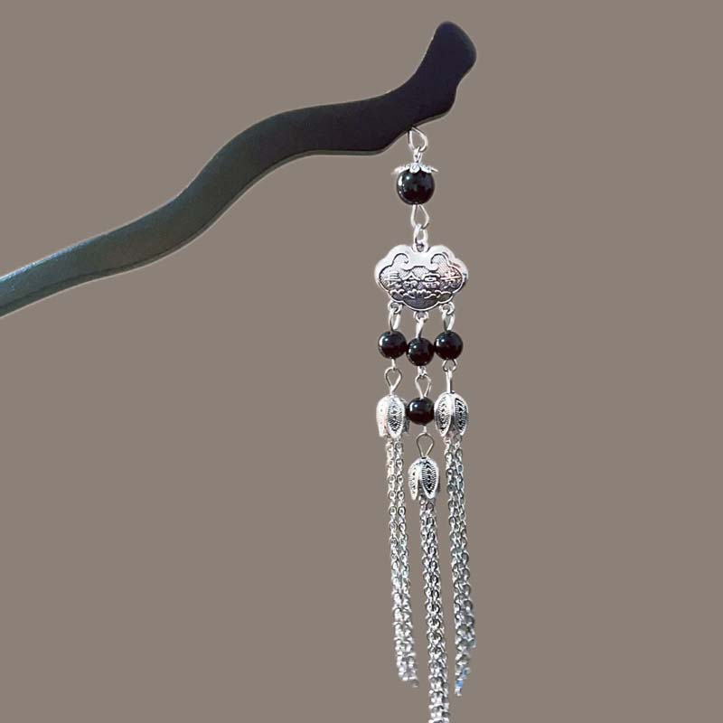 Vintage Chinese Style Wooden Tassel Hair Sticks For Women Girls Elegant Moon Hair Clip Hanfu Headwear Jewelry Hair Accessories