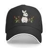 Adjustable Vintage Pink Baseball Cap with White Rabbit and Wildflower Thin Fiber Sporty Design I Sandwich Baseball Cap