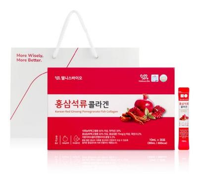 Wellness Bio Ginseng Granatäpple Kollagen 300ml (10ml x 30st) – Boost Hud, Leder & Energi med Röd Ginseng & Kollagen